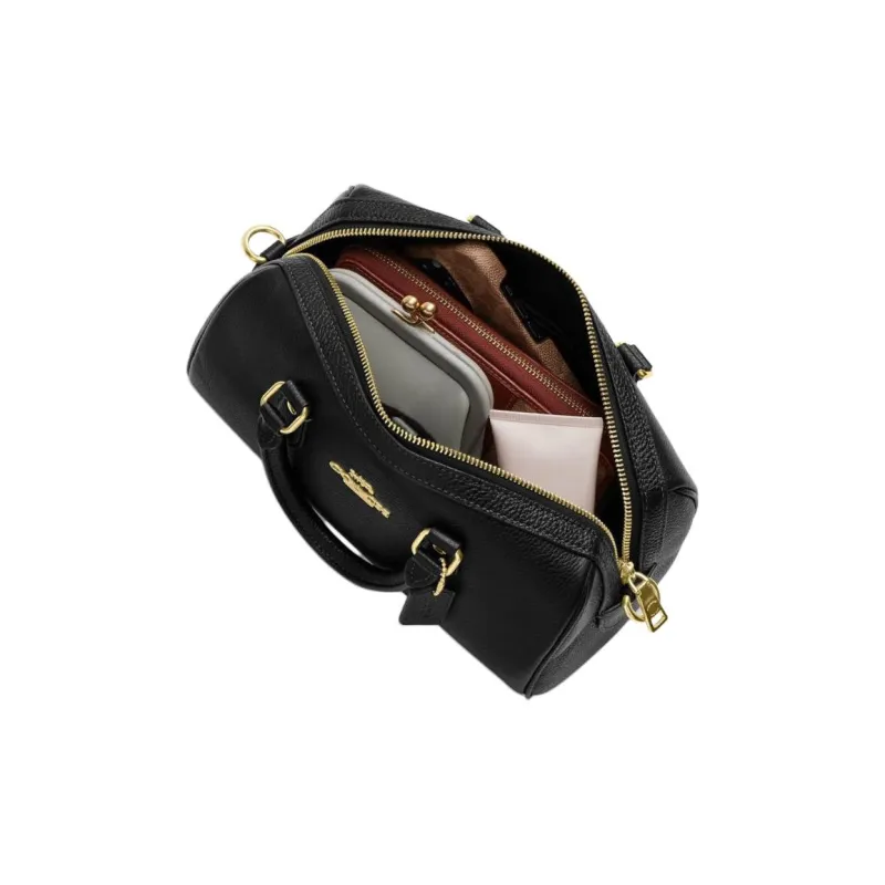 COACH Smooth Leather One Shoulder Handbag Medium Size Women's Black-3