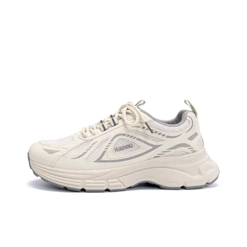 HUANQIU Breathable Height Increasing Low Top Chunky Sneakers Men's Ecru Gray