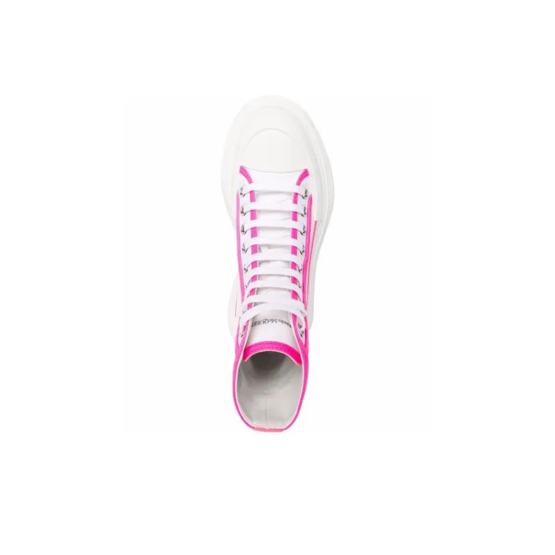 Alexander McQueen Tread Slick Lace Up Boots White Fluo Pink Women's-4