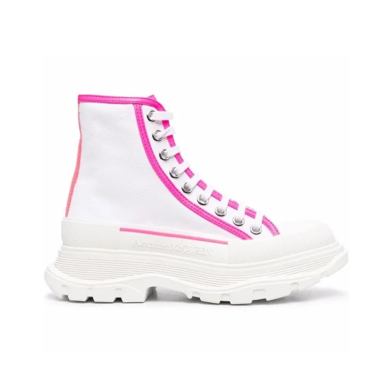 Alexander McQueen Tread Slick Lace Up Boots White Fluo Pink Women's-1