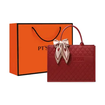 PT'SON Cow Leather Tote Bag, Shopping Bag, Handbag Regular Women's Red Large Size/White Large Size