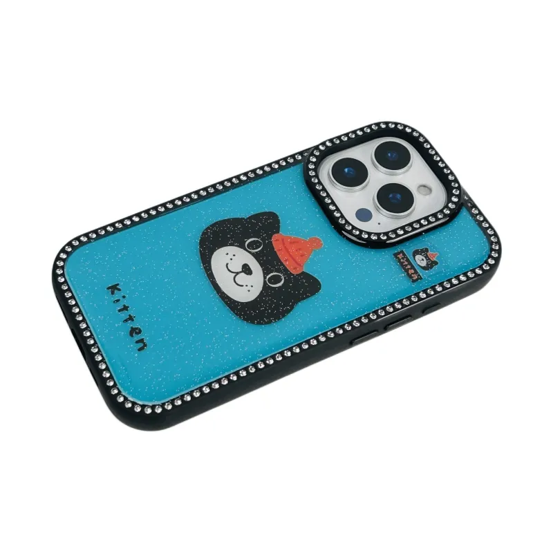 Wei Xin Acrylic Material Glitter Black Cat Lanyard Phone Cases Compatible With IPhone 16/15 Pro Max/Apple 13/14 Pro/Max-7