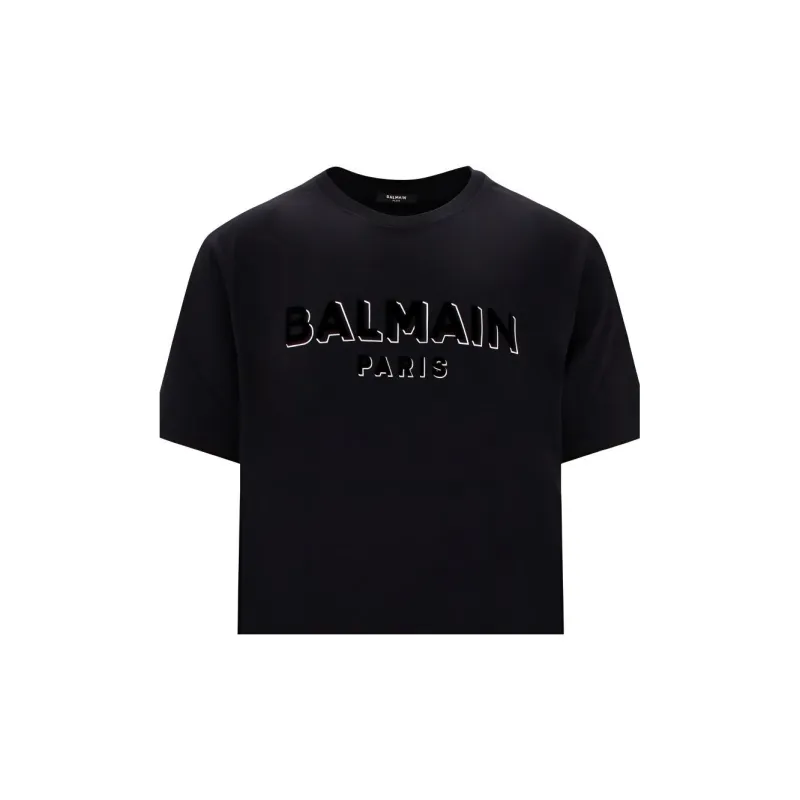 BALMAIN Flocked logo Cotton T shirt-2