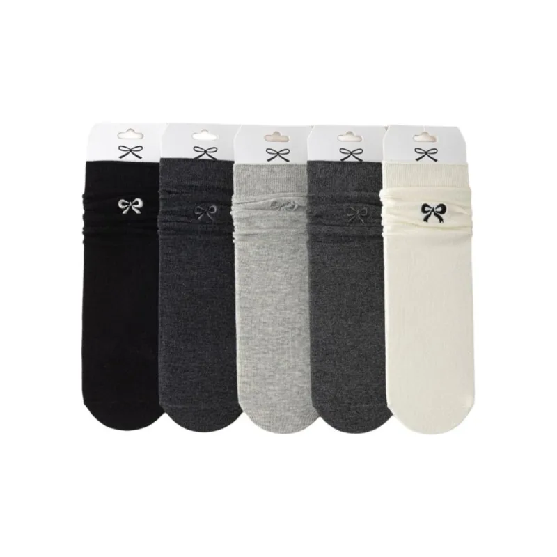 XIANSINIAO Knee High Socks Women's 5 Pack Bowknot Embroidery-0