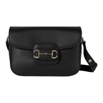 GUCCI Horsebit 1955 Leather Shoulder Bag Trumpets Women's Black