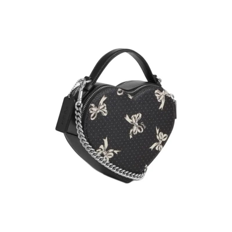 COACH Coated Canvas Heart Shaped Handbag Mini Unisex Black-1