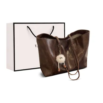 VINEY Synthetic Leather Tote Shoulder Bag Shopping Bag Large Size Women's Coffee