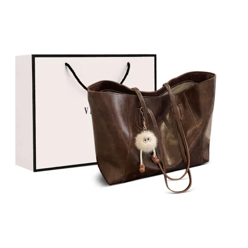 VINEY Synthetic Leather Tote Shoulder Bag Shopping Bag Large Size Women's Coffee