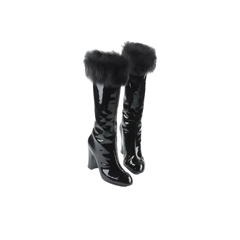 CHANEL Knee high Boots Women's Black-3