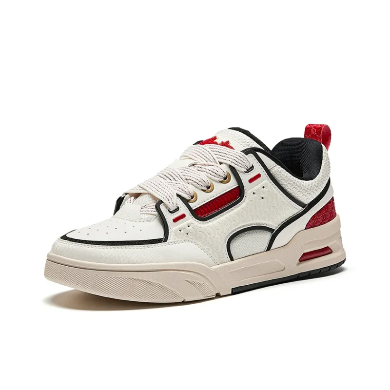 Anta Coverage Anti Slip And Wear Resistant Low Top Skateboard Shoes Men's Beige Black Red-1