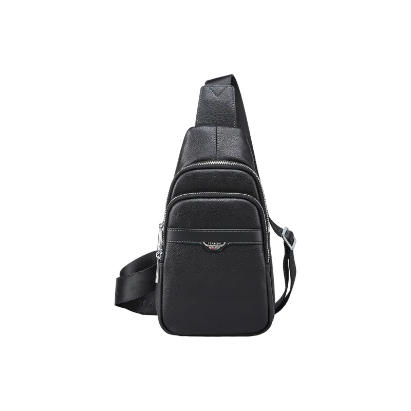 YEARCON Cow Leather Crossbody Bag, Sling Bag Small Size Men's Black-0