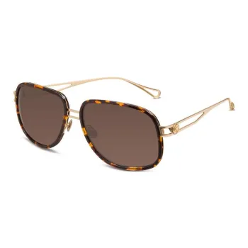 STEFANO RICCI Acetate Gold-Plated Metal Zinc Gold Square Sunglasses Unisex Tortoiseshell