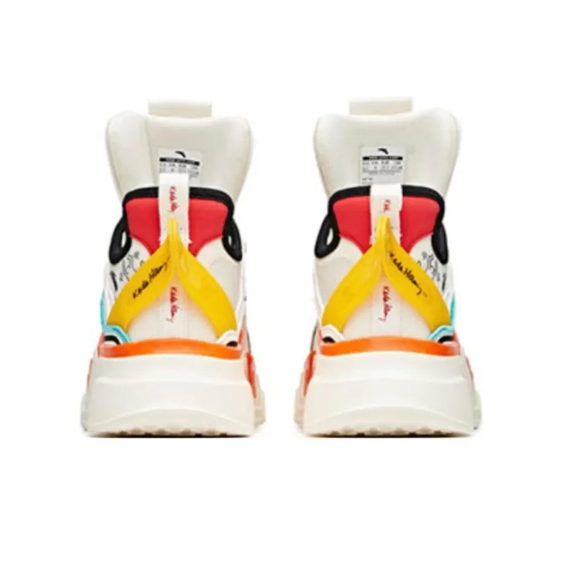 Keith Harry x Anta Cushioning Anti Slip And Wear Resistant Coverage High Top Chunky Sneakers Women's White Green Orange-2