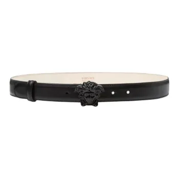 VERSACE Cow Leather Belts Women's Black Width 3CM