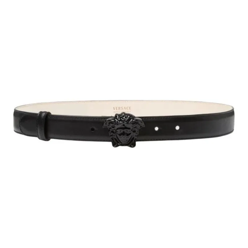 VERSACE Cow Leather Belts Women's Black Width 3CM-0
