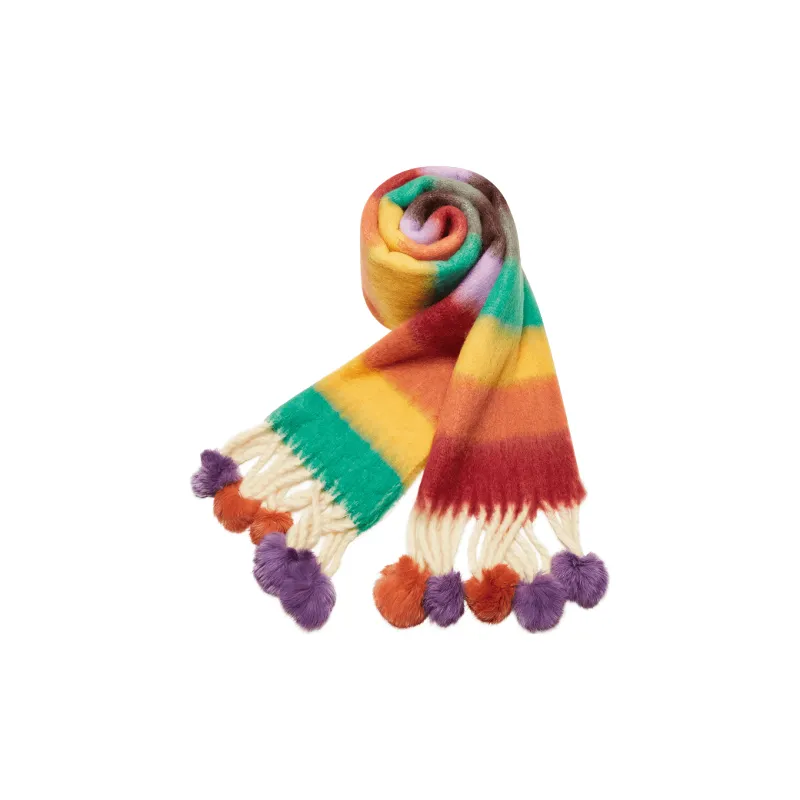 Narandu Fabric Knit Scarves Women's Orange Purple Yellow/Blue Beige Ball-0