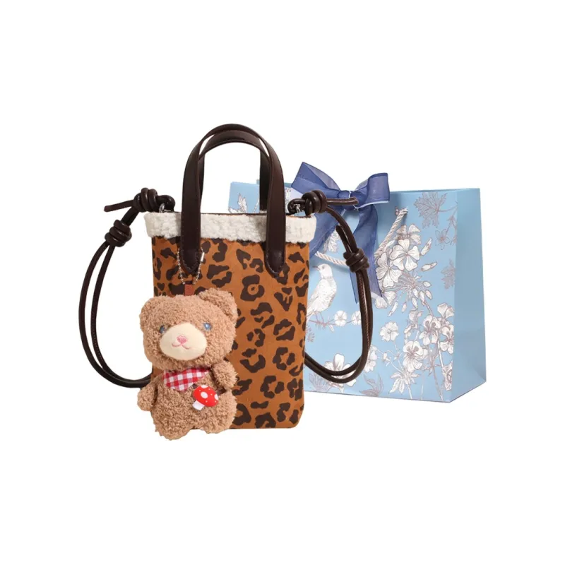 REDOO Suede Handbag Regular Women's Brown/Coffee/Black/Leopard Print-12