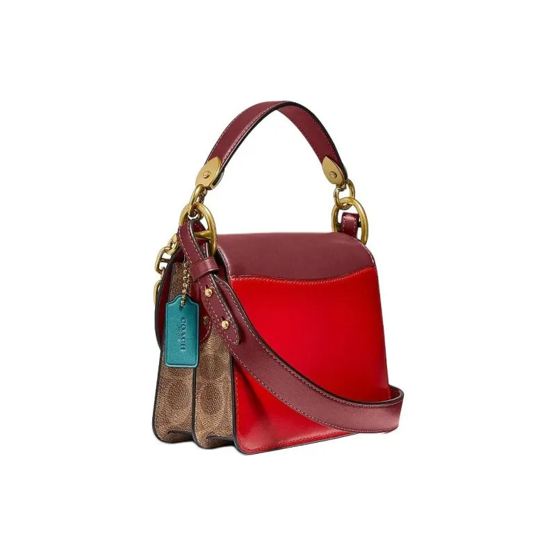 COACH Beat Coated Canvas With Glove-Tanned Leather Portable Crossbody Bag Shoulder Bag Small Size Women's Tan & Red-1