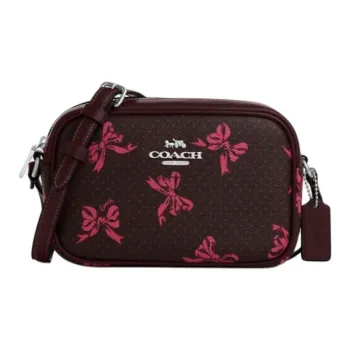 COACH Coated Canvas Crossbody Bag Mini Unisex Plum Red Multicolor