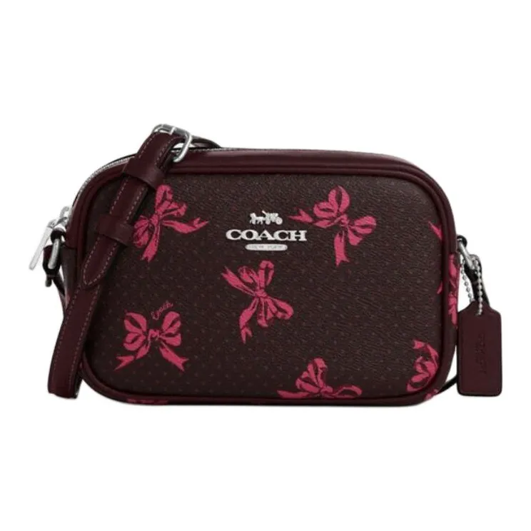 COACH Coated Canvas Crossbody Bag Mini Unisex Plum Red Multicolor-0