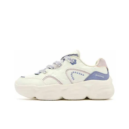 QIAODAN Elf Meow TD Cushioning Lightweight Height Increasing Low Top Casual Shoes Women's Beige Blue