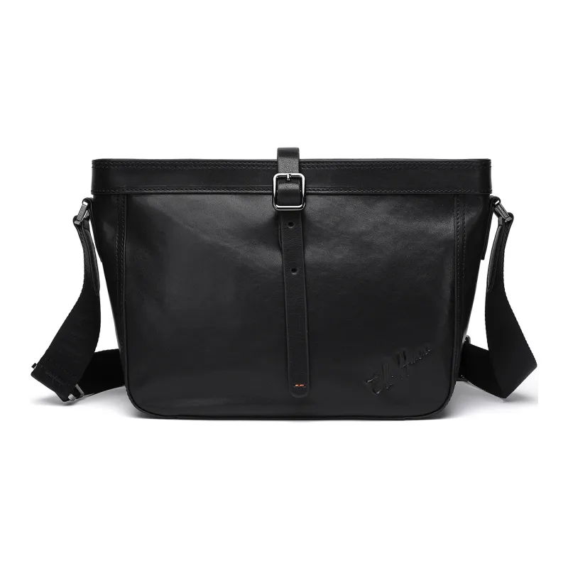 ELLE HOMME Top Grain Cow Leather Crossbody Bag Regular Men's Black-0