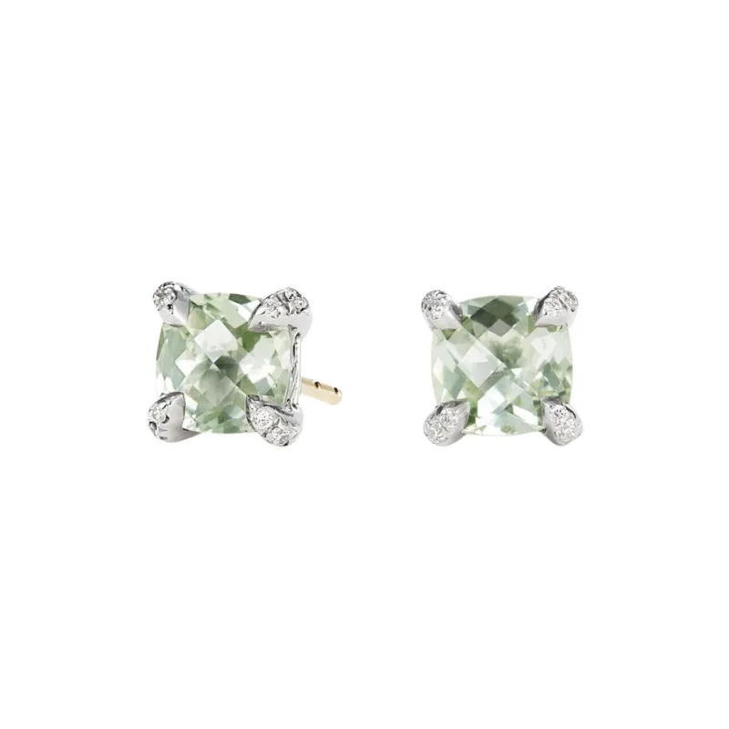 David Yurman Sterling Silver Petite Chatelaine Prasiolite And Diamond Stud Earrings 6mm-1