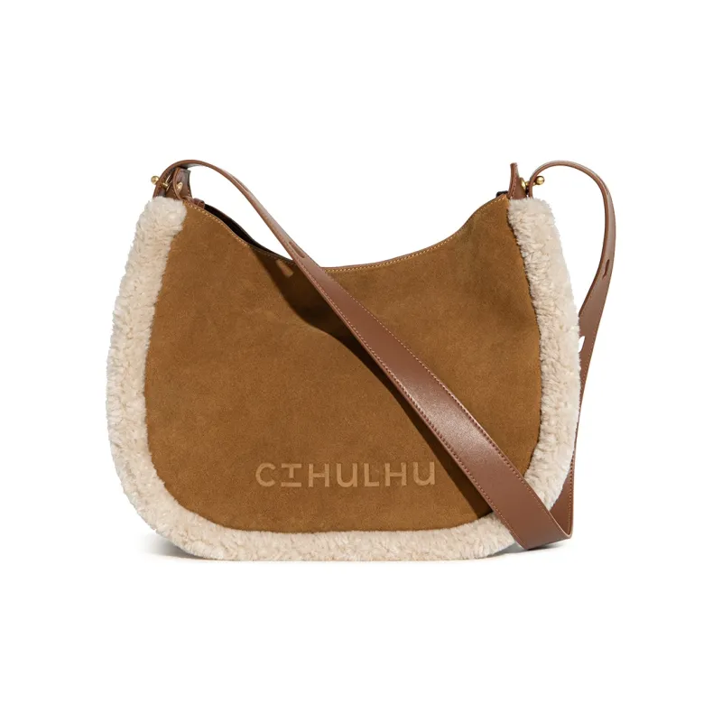 Cthulhu Cow Leather Minimalist Style Individual Tote Crossbody Bag Large Size Women's Brown-1