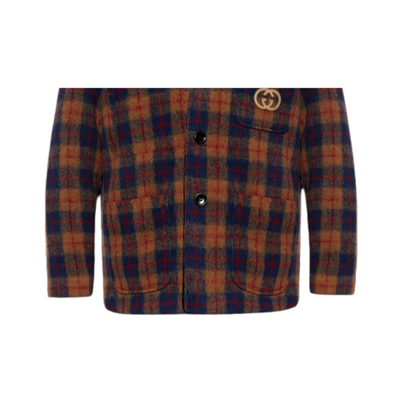 GUCCI Interlocking G Embroidered Checked Jacket-5
