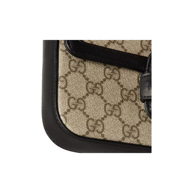 GUCCI Horsebit 1955 Leather Trim Shoulder Bag Mini Women's Beige & Dark Brown-6