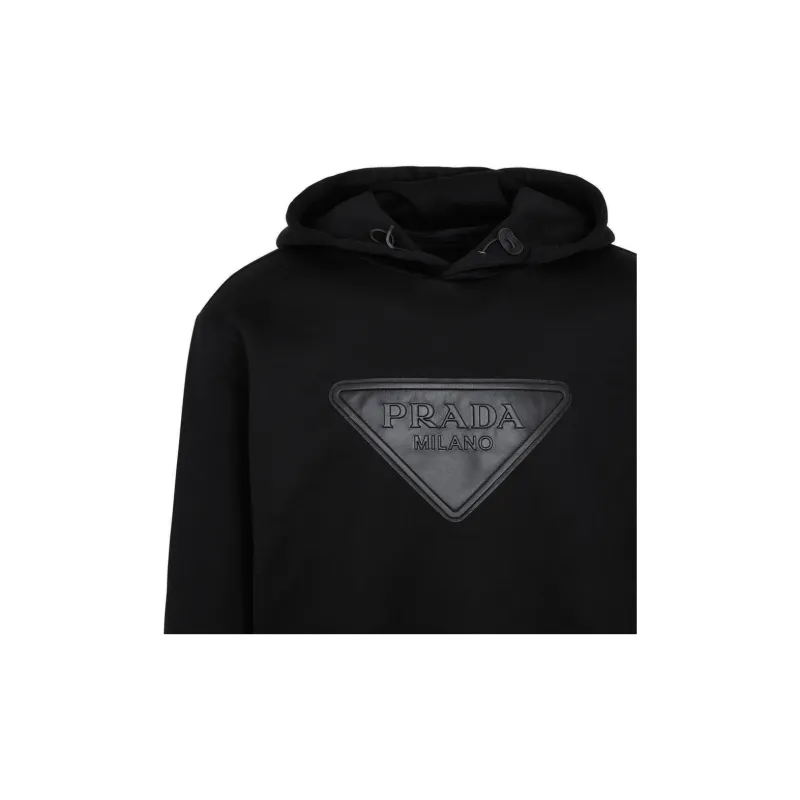 PRADA Logo Leather Patch Hoodie-5