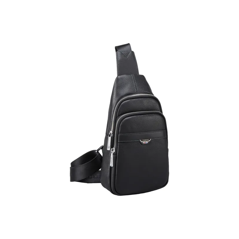 YEARCON Cow Leather Crossbody Bag, Sling Bag Small Size Men's Black-1
