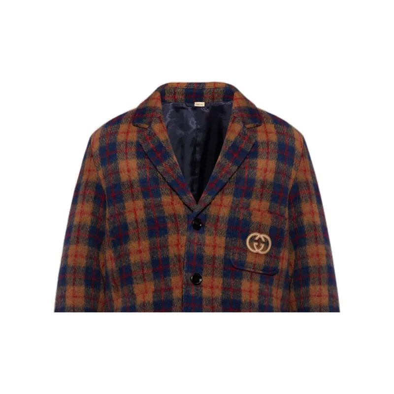 GUCCI Interlocking G Embroidered Checked Jacket-4