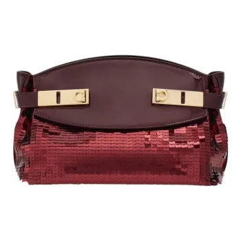 FERRAGAMO Hug Patent Leather Calfskin With Sequins Shoulder Bag Mini Women's Burgundy Color