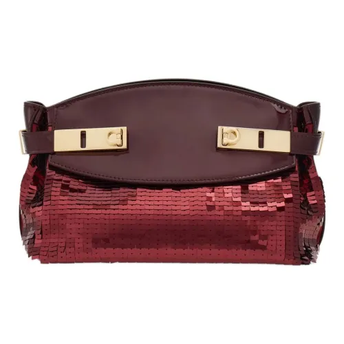 FERRAGAMO Hug cimone Leather Calfskin With Sequins Shoulder Bag Mini Women's Burgundy Color