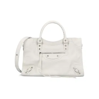Balenciaga Le City Lambskin Shoulder Bag, Crossbody Bag, Handbag Medium Size Women's White