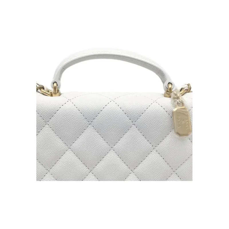 CHANEL Litchi Grain Cow Leather Crossbody Bag, Shoulder Bag Women's White-2