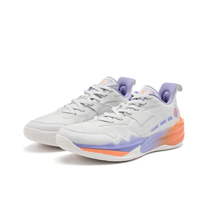 QIAODAN Cushioned Slip Resistant Lightweight Low Top Basketball Shoes Men's Gray Purple Orange-1