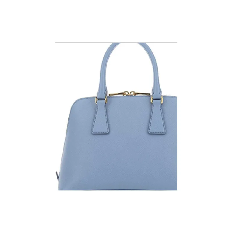 PRADA Leather Tote Shoulder Handbag Women's Blue-4