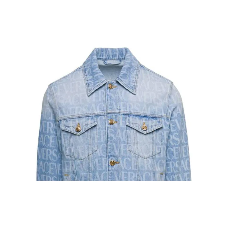 VERSACE Long Sleeved Buttoned Denim Jacket-5