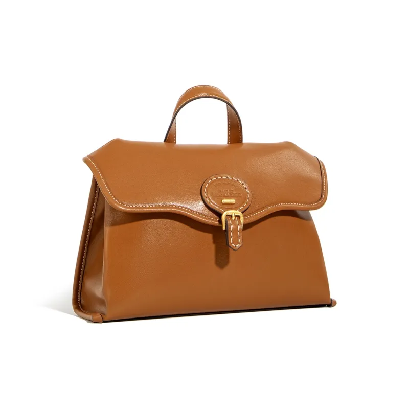 Cthulhu Cow Leather Commute Messenger Bag Elegant Women's Crossbody Handbag Medium Size Women's Brown-2