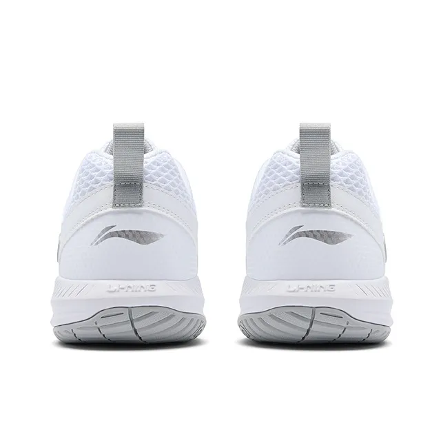 LiNing Feather Slip Resistant Breathable Lightweight Low Top Badminton Shoes Unisex White Silver-4