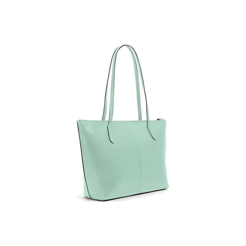 COACH Zip Top Tote Leather Tote Bag One Shoulder Handbag Medium Size Women's Washable Green-1