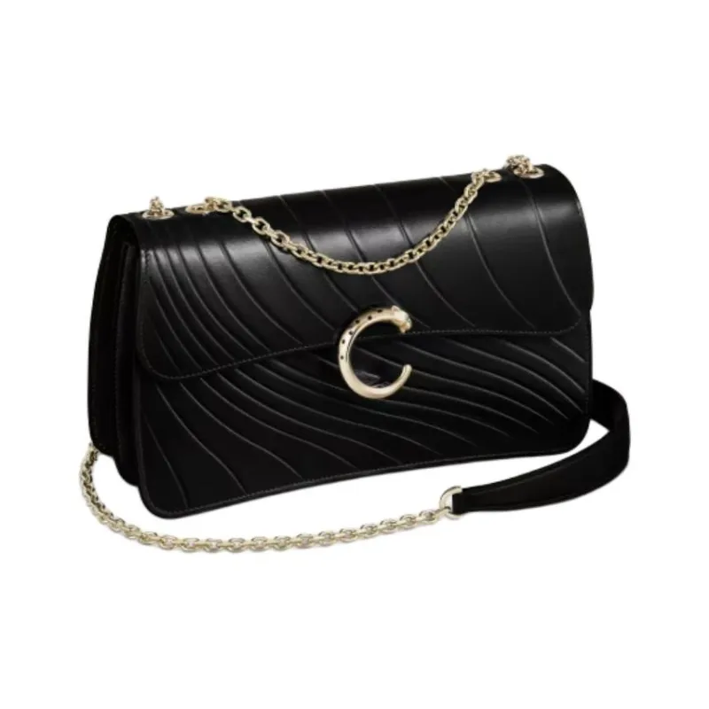 CARTIER Panthère De Cartier Calfskin Shoulder Bag Small Size Women's Black-0