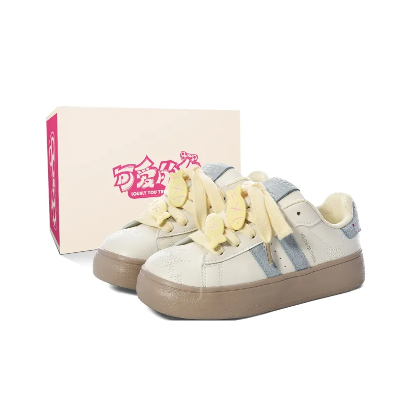 Lovely You Wear resistant And Lightweight Low Top Skateboard Shoes Women's Yellow Blue Cheeses-24