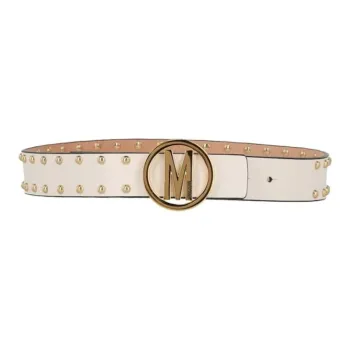 MOSCHINO Stud, Leather, Calfskin Leather Belts Women's Beige Width 3.5CM