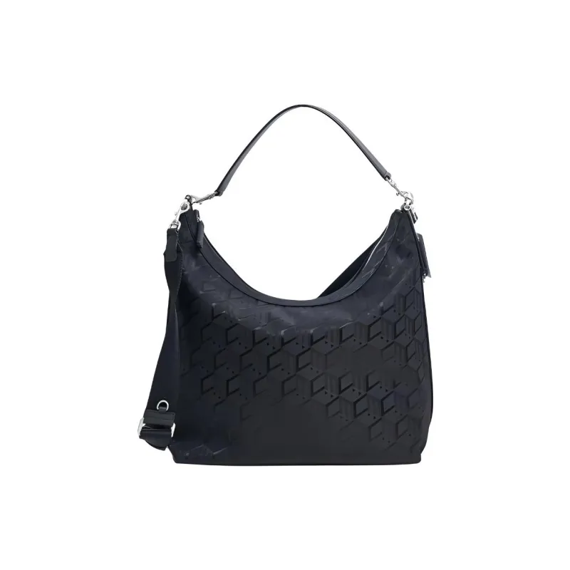 MCM Aren Jacquard Nylon With Nappa Leather Trim Portable Crossbody Bag Shoulder Bag Medium Size Women's Black-4