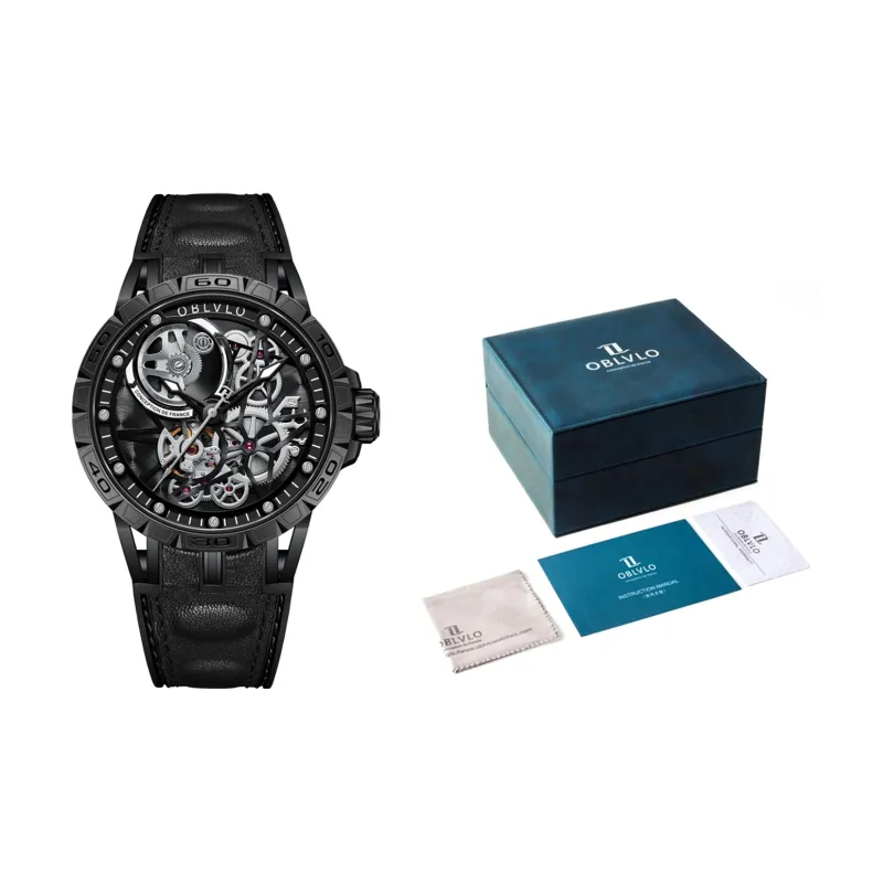 OBLVLO Automatic Mechanical Movement Watch Men's Watches Black Dial-12