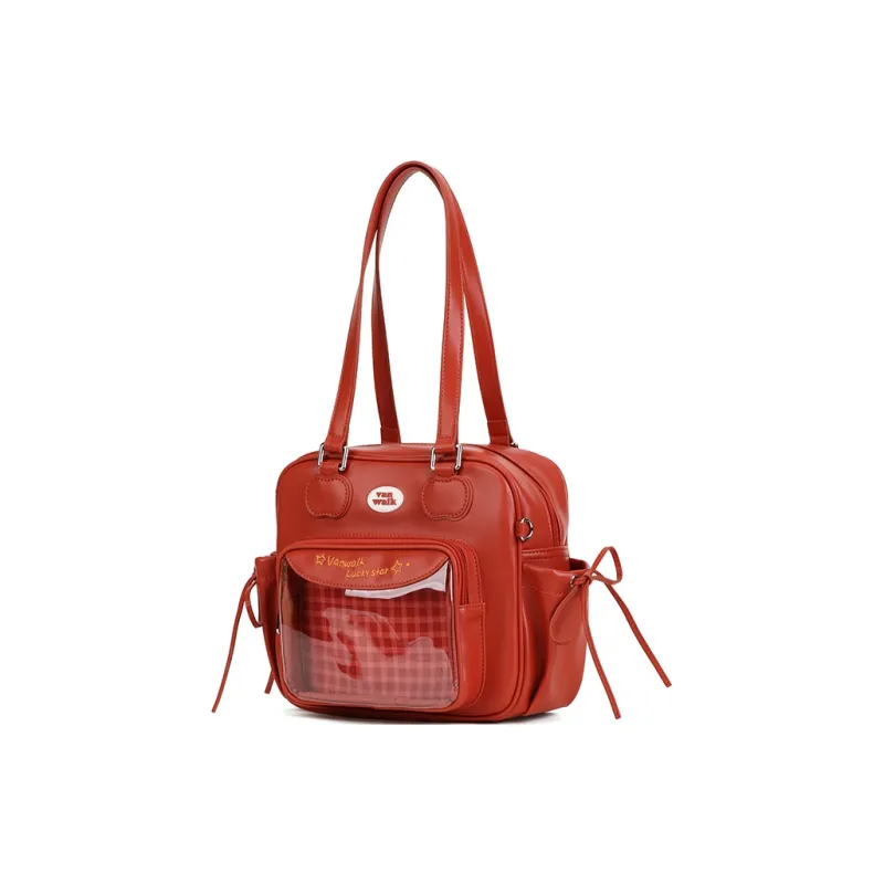 VANWALK PU Shoulder Bag, Tote Handbag Medium Size Women's Dark Chocolate/Caramel Cookies/Vintage Apple-14
