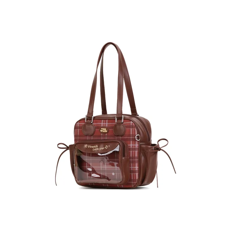 VANWALK PU Shoulder Bag, Tote Handbag Medium Size Women's Dark Chocolate/Caramel Cookies/Vintage Apple-8